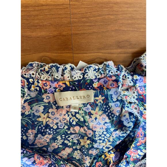 Anthropologie Caballero Floral Ruffle Lace Long Sleeve Button Down, XL NWT - Picture 2 of 8